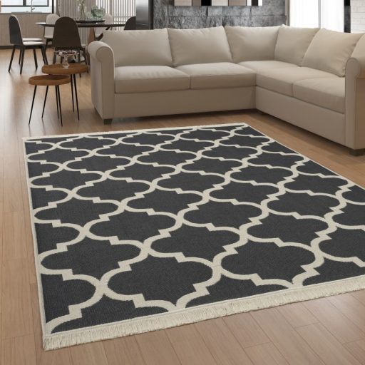 Ketoldalas pamut moshato nappali szonyeg marokkoi, antracit 80x250 cm