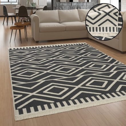 Kétoldalas pamut mosható szőnyeg étkezőbe nappaliba absztrakt antracit 160x220 cm