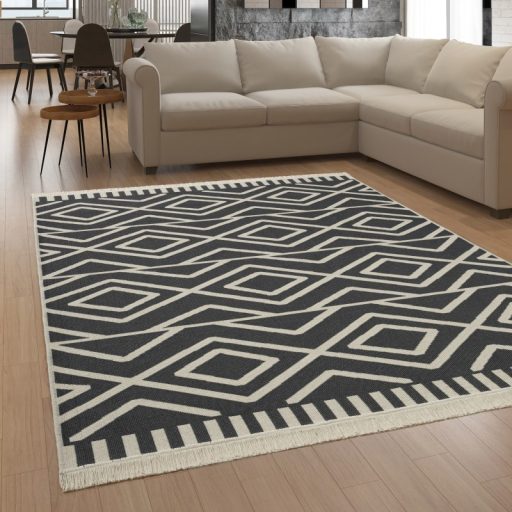 Ketoldalas pamut moshato nappali szonyeg absztrakt, antracit 140x200 cm