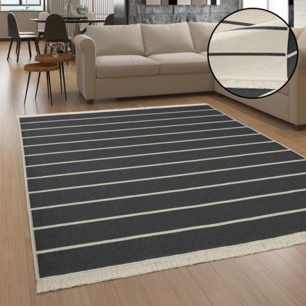 Kétoldalas pamut mosható szőnyeg étkezőbe nappaliba csíkos antracit 160x220 cm