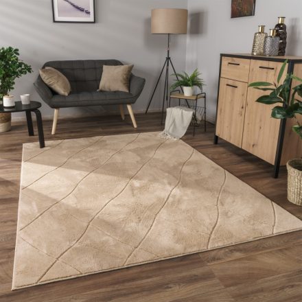 Skandináv szőnyeg nappaliba 3D hatású puha bézs szőnyeg 120x160 cm