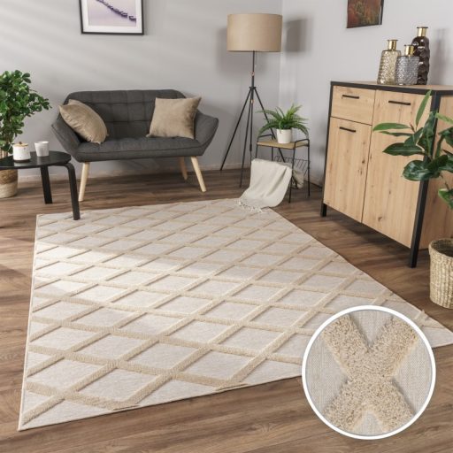 3D skandinav nappali szonyeg bezs rombusz mintas 60x100 cm