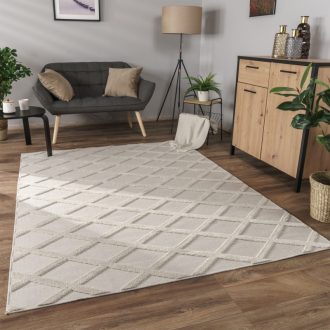 3D skandinav nappali szonyeg krem rombusz mintas 160x220 cm