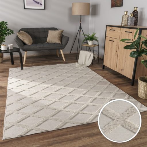 3D nagymeretu skandinav nappali szonyeg krem rombusz mintas 230x340 cm