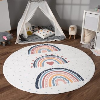   Liza kerek gyerekszoba szőnyeg - szivárvány, csúszásmentes, színes, 120 cm kör