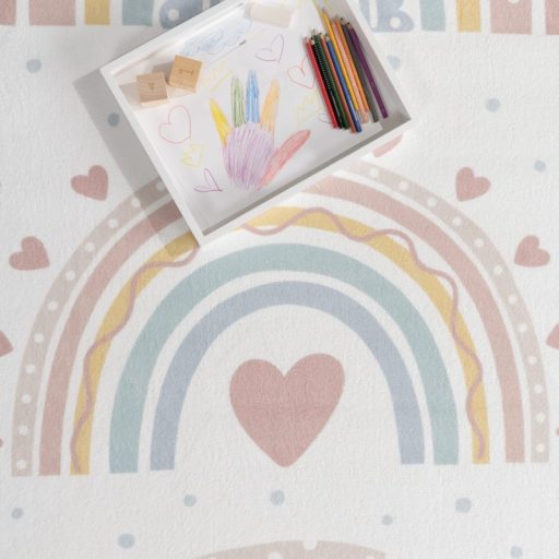 kislany szonyeg bezs-pink szivarvany mintas csuszasmentes 240x340 cm