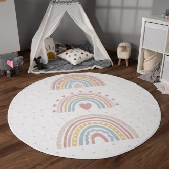   Liza kerek gyerekszoba szőnyeg - szivárvány, csúszásmentes, rózsaszín, 120 cm kör