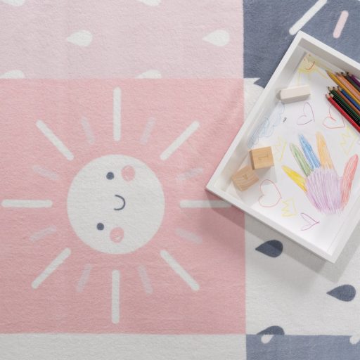 Liza gyerekszoba szőnyeg kislány- csúszásmentes, napocska, rózsaszín, 80x150 cm