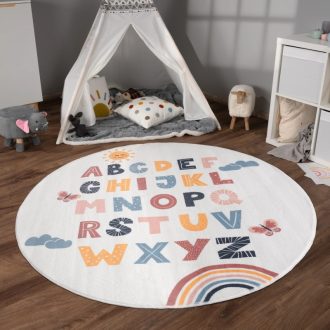   Liza kerek gyerekszoba szőnyeg - betűk, csúszásmentes, színes, 120 cm kör
