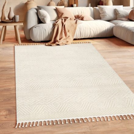Skandináv szőnyeg nappaliba 3D egyszínű rojtos - krém szőnyeg 240x340 cm