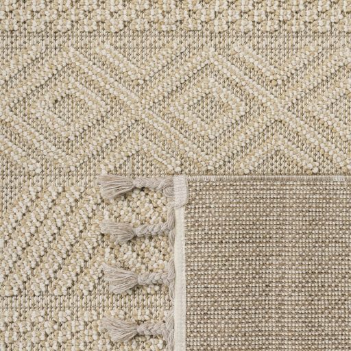 Szonyeg nappaliba - skandinav, 3D hatasu, rojtos, krem-bezs, 160x220 cm, Milo