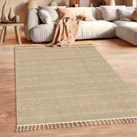 Skandináv szőnyeg nappaliba 3D egyszínű rojtos - bézs szőnyeg 240x340 cm