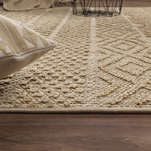 Szonyeg nappaliba - skandinav, 3D hatasu, rojtos, bezs, 80x150 cm, Milo