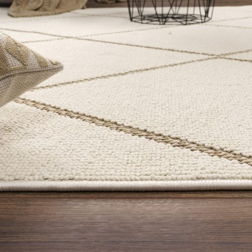 Nagymeretu nappali szonyeg - skandinav, rombusz mintas, rojtos, krem, 240x340 cm Milo