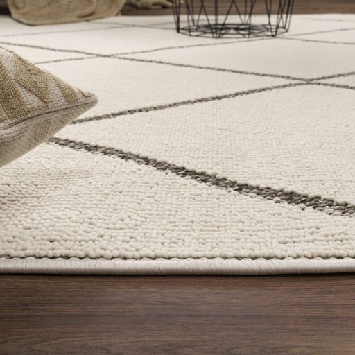 Nagymeretu nappali szonyeg - skandinav, rombusz, rojtos, krem-szurke, 200x280 cm Milo