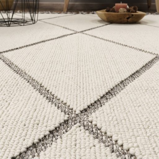 Szonyeg nappaliba - skandinav, rombusz, rojtos, krem-szurke, 120x160 cm, Milo