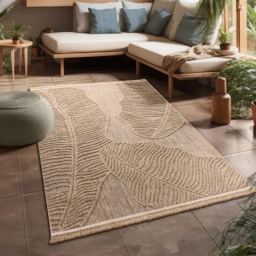 bezs-antracit kulteri szonyeg level mintaval 160x220 cm