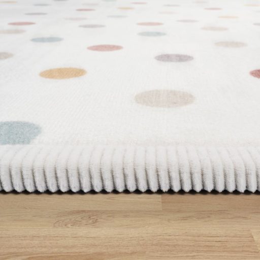 Gyerek szőnyeg lányoknak - csúszásmentes, puha, pöttyös, krém, 160x220 cm 