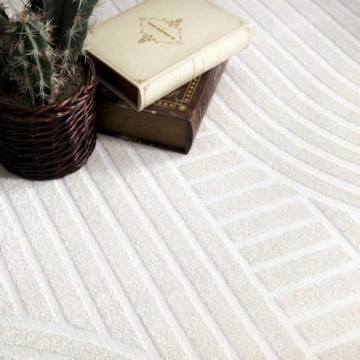 Szonyeg nappaliba - krem, 3D hatasu, skandinav, rovid szalu, 160x220 cm, Leon