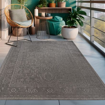 Kültéri szőnyeg 3D keleti klasszikus mintával bordűrös mosható antracit 160x220 cm