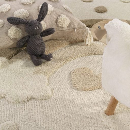 Kerek szőnyeg - Homokszínű puha gyerek szőnyeg szivárvány 120 cm kör