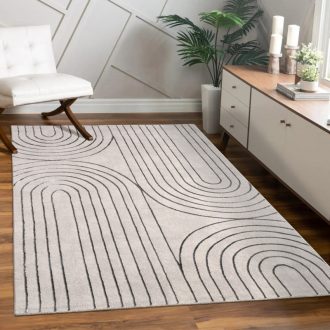 Modern szonyeg nappaliba - krem-szurke, skandinav, absztrakt mintaval, 80x300 cm