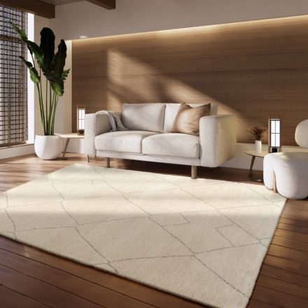 Skandináv 3D szőnyeg nappaliba rombusz mintás - krém 80x150 cm