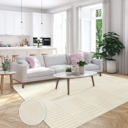Modern szőnyeg nappaliba 3D hatású absztrakt csíkos - krém 240x340 cm
