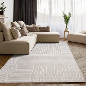 Skandinav nappali szonyeg - 3D hatasu, geometria, modern, krem, 80x150 cm