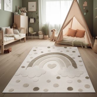 Gyerekszoba szonyeg, 3D hatasu bezs szivarvanyos 80x150 cm