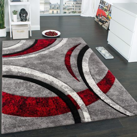 3D hatású design modern szőnyeg geometrikus csíkok szürke-piros 60x110 cm
