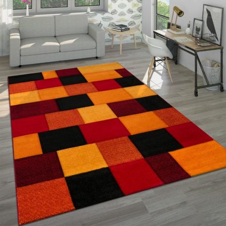 Modern szőnyeg nappaliba geometria négyzet mintás piros-narancs 60x110 cm