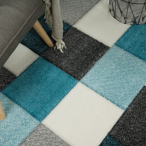 Modern szonyeg negyzet mintaval turkiz 80x150 cm
