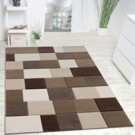 Modern szőnyeg nappaliba geometria négyzet mintás bézs 60x110 cm