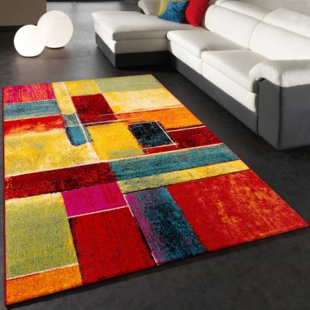 Art Geo 3D rövid szálú design színes szőnyeg festett hatású négyzetek multikolor 80x150 cm