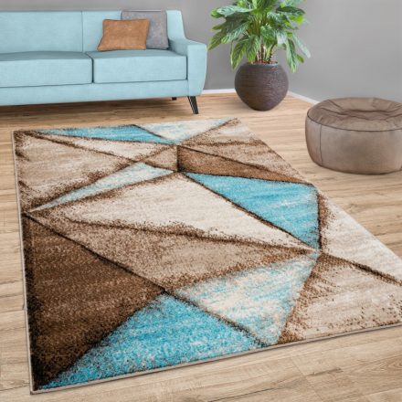 Modern nagyméretű szőnyeg háromszög mintával rövid szálú barna-türkiz szőnyeg 200x280 cm