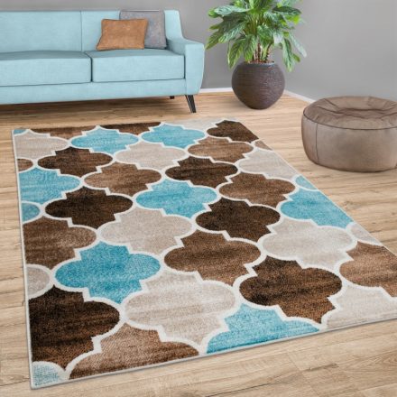 Modern szőnyeg marokkói mintával rövid szálú bézs-türkiz 240x340 cm