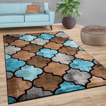 Modern szőnyeg marokkói mintával rövid szálú barna-türkiz 200x280 cm