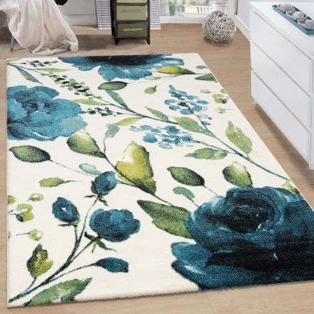 Designer szőnyeg festett hatású virág mintás szőnyeg kék 80x150 cm