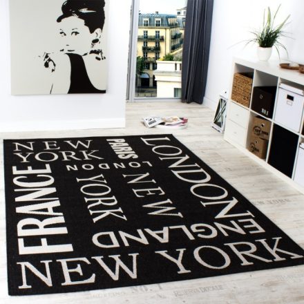Designer feliratos mintás szőnyeg antracit 160x220 cm