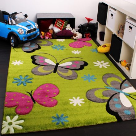 3D szőnyeg gyerekszobába zöld pillangók gyerek szőnyeg játszószőnyeg 120 cm kör alakú