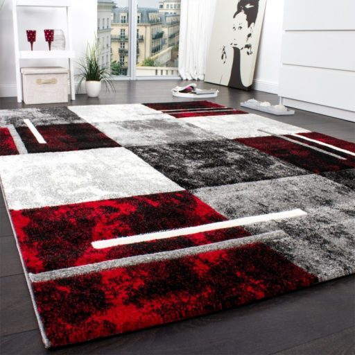 szurke-piros modern szonyeg geometria mintaval 80x150 cm