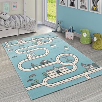   Gyerekszoba szőnyeg fiúknak- 3D, autópályás, világoskék, 80x150 cm