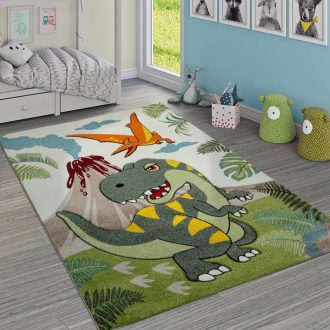   Gyerekszoba szőnyeg fiúknak- 3D, dínós, zöld színű, 80x150 cm