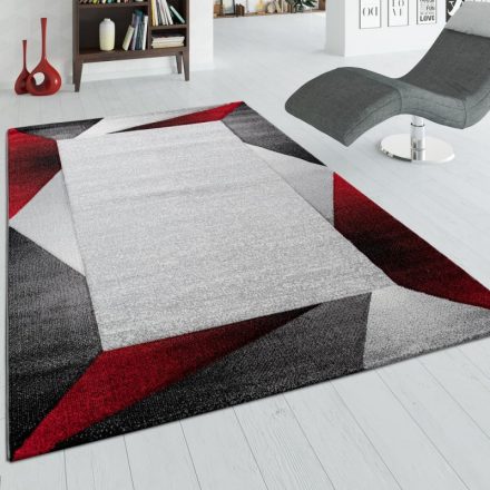 Piros szőnyeg rövid szálú design bordűrös modern szőnyeg 160x230 cm