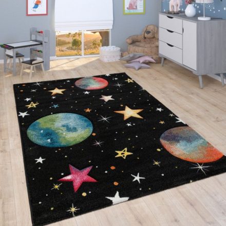 Gyerekszőnyeg fiúknak 3D szőnyeg gyerekszobába bolygók - fekete 80x150 cm