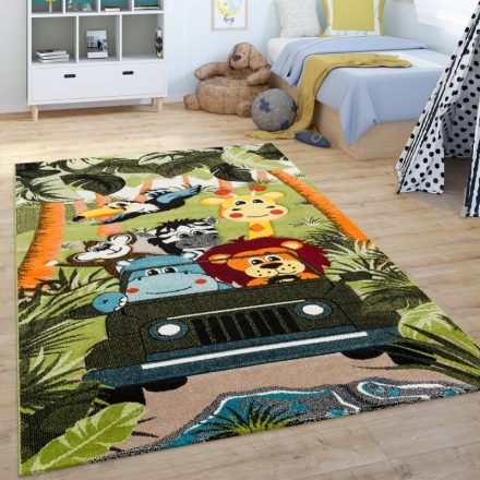 Gyerekszőnyeg dzsungel állatos szőnyeg pálmafa szőnyeg gyerekszobába - zöld 160x230 cm