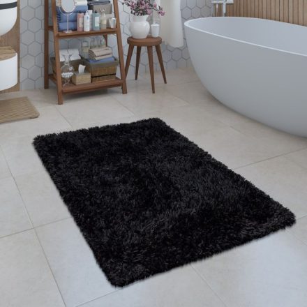 Shaggy fürdőszoba szőnyeg egyszínű bolyhos szőnyeg fekete 80 cm kör alakú