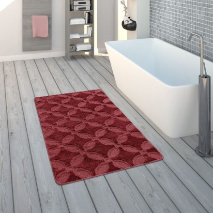 Fürdőszoba szőnyeg rövidszálú mintás egyszínű piros 40x55 cm