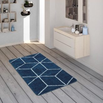Puha fürdőszoba szőnyeg gyémánt mintával kék 50x80 cm